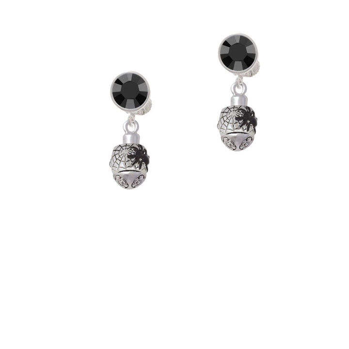 Black Spider on Web Spinner Crystal Clip On Earrings Image 3