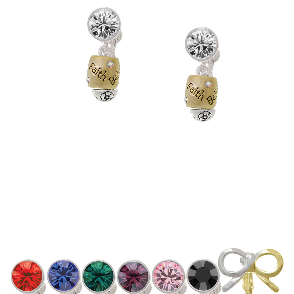 Two Tone Love Hope Faith Believe Spinner Crystal Clip On Earrings Image 1