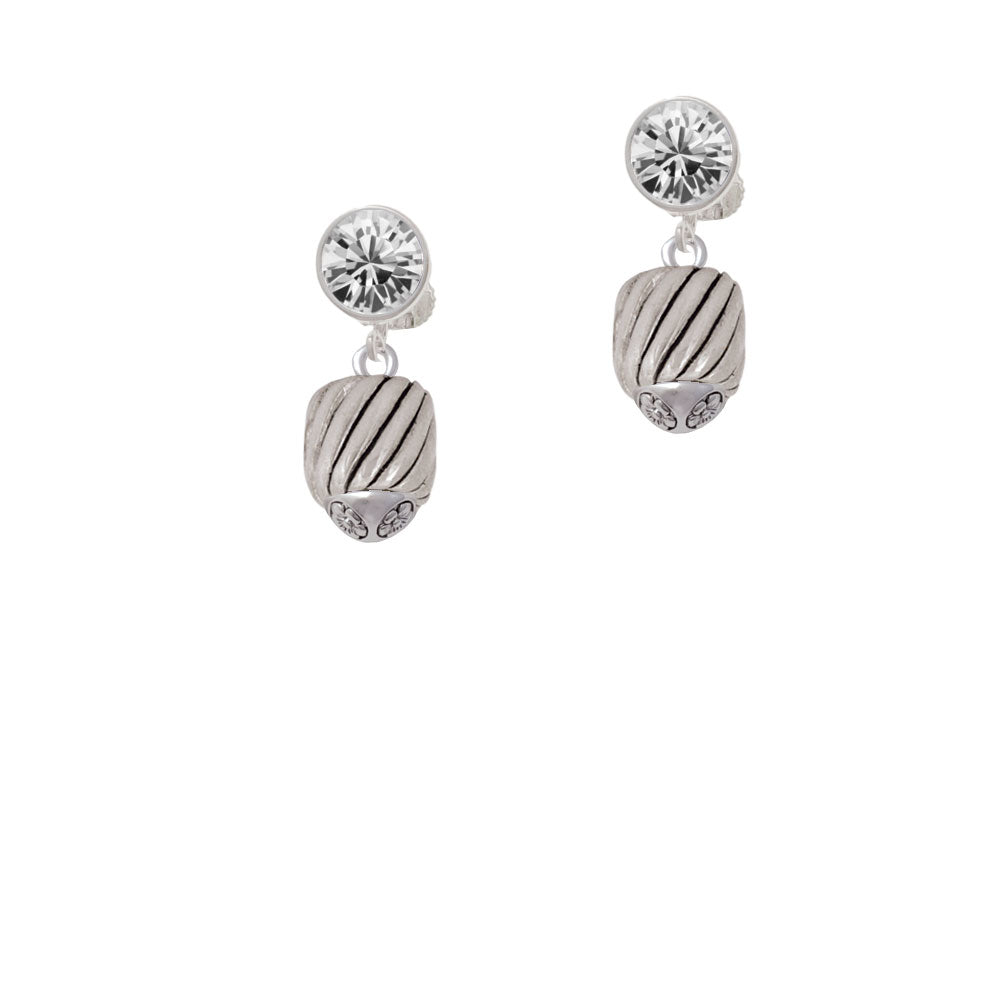 Wide Diagonal Cable Spinner Crystal Clip On Earrings Image 2