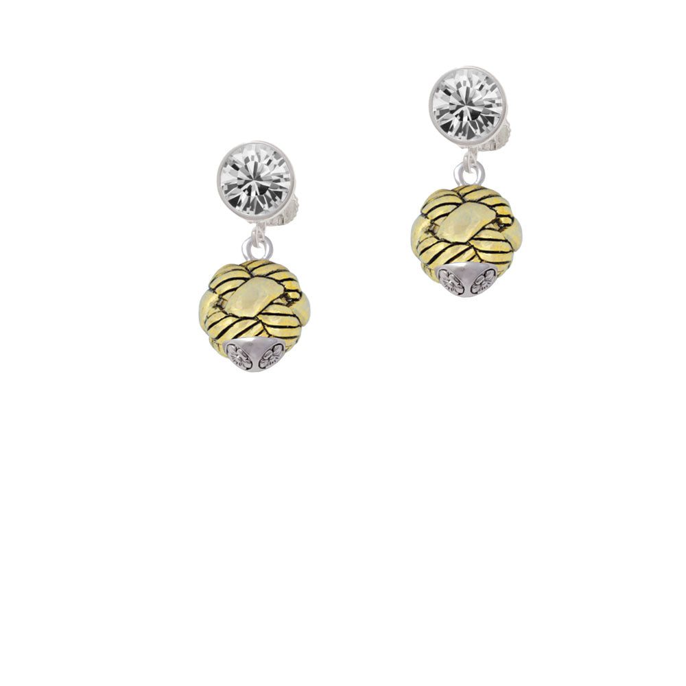 Large Woven Rope Gold Tone Spinner Crystal Clip On Earrings Image 2