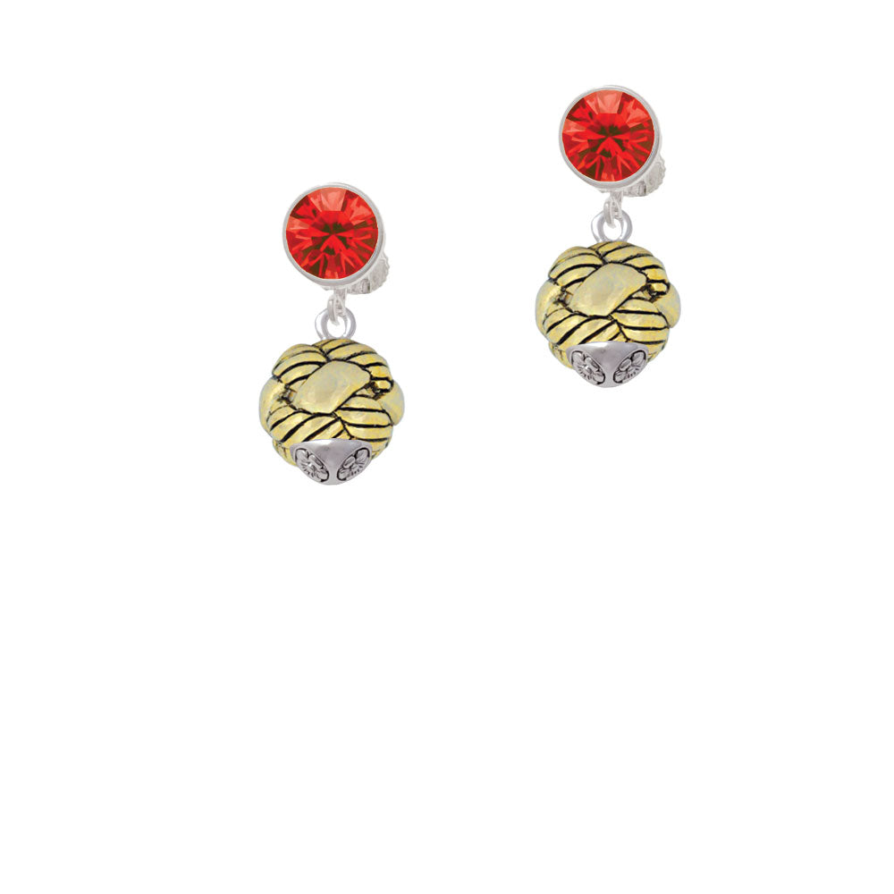 Large Woven Rope Gold Tone Spinner Crystal Clip On Earrings Image 4