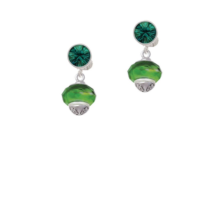 Green and Yellow Faceted Glass Spinner Crystal Clip On Earrings Image 6