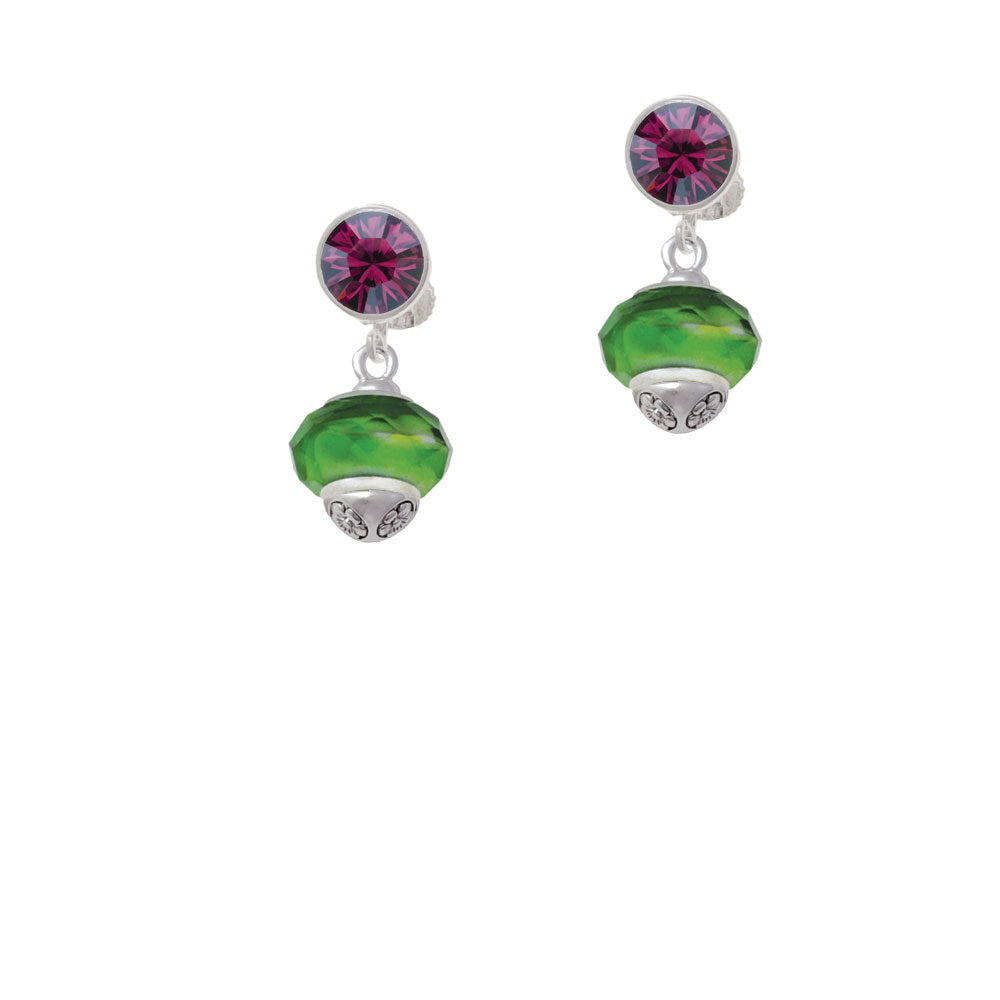 Green and Yellow Faceted Glass Spinner Crystal Clip On Earrings Image 8