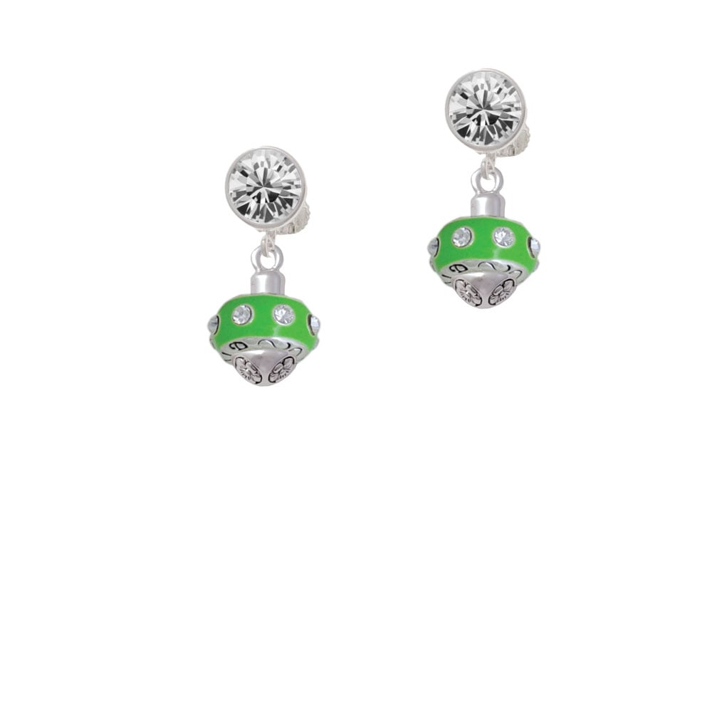 Lime Green with Crystals Spinner Crystal Clip On Earrings Image 1