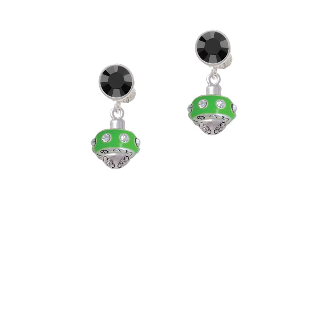 Lime Green with Crystals Spinner Crystal Clip On Earrings Image 1