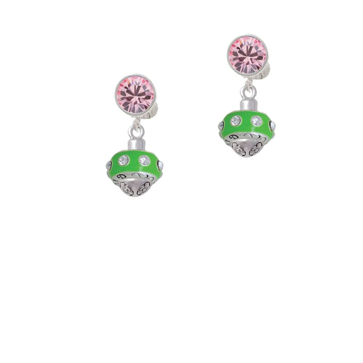 Lime Green with Crystals Spinner Crystal Clip On Earrings Image 4