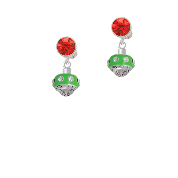 Lime Green with Crystals Spinner Crystal Clip On Earrings Image 4