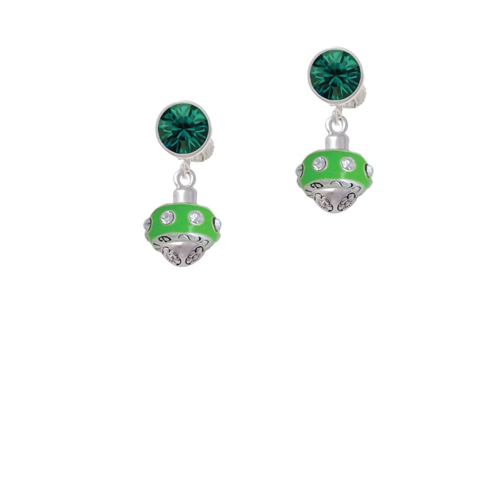 Lime Green with Crystals Spinner Crystal Clip On Earrings Image 6