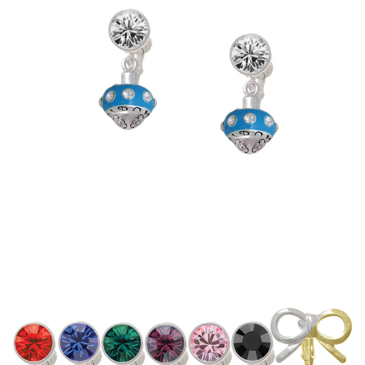 Hot Blue with Crystals Spinner Crystal Clip On Earrings Image 1