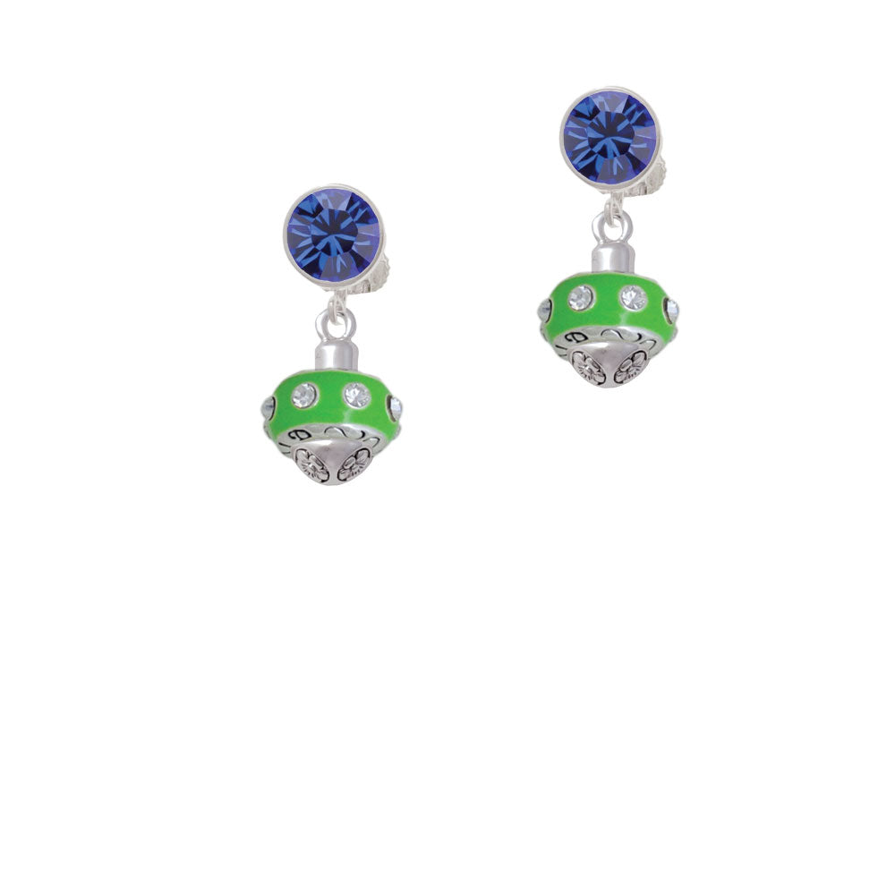 Lime Green with Crystals Spinner Crystal Clip On Earrings Image 7