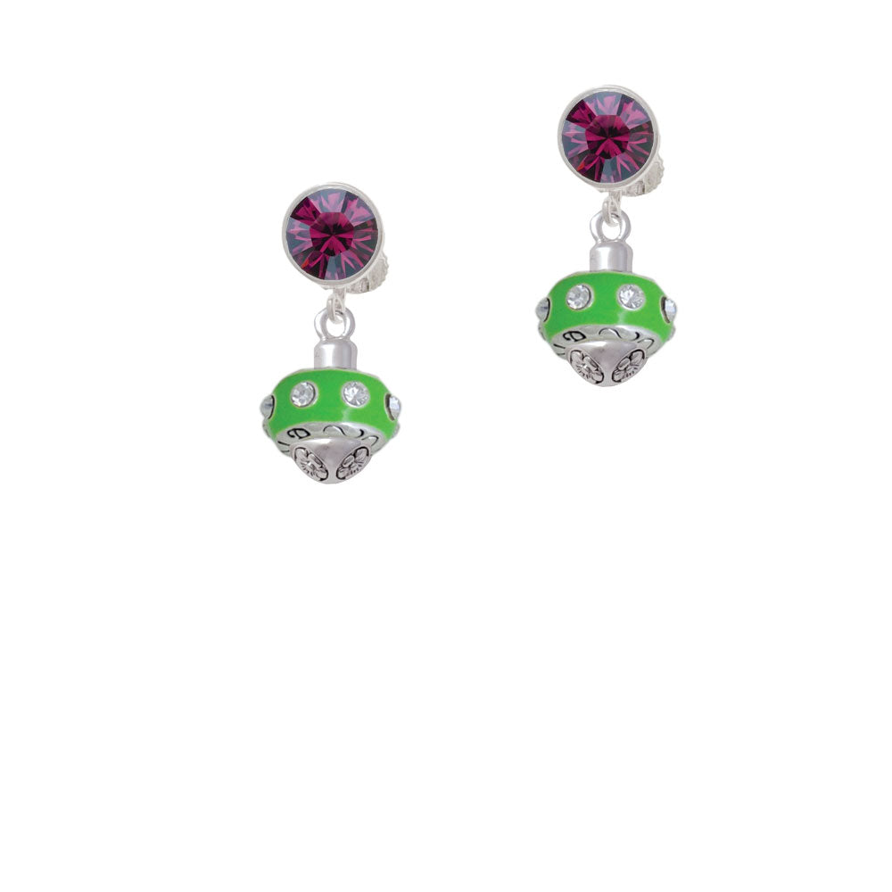 Lime Green with Crystals Spinner Crystal Clip On Earrings Image 8