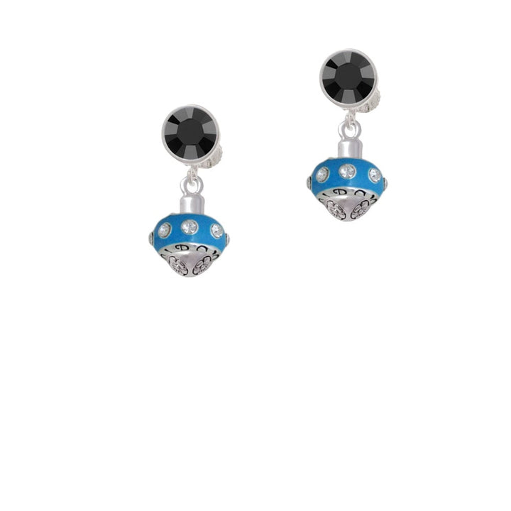 Hot Blue with Crystals Spinner Crystal Clip On Earrings Image 3