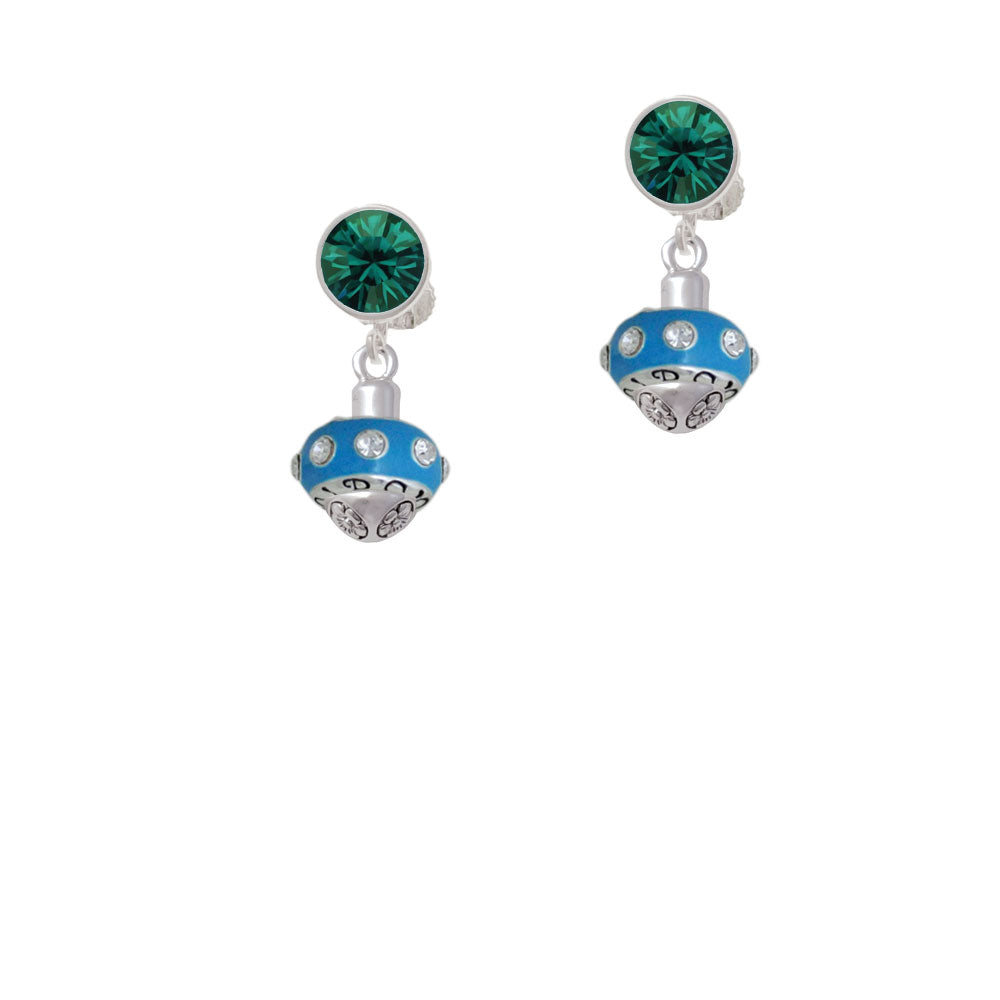 Hot Blue with Crystals Spinner Crystal Clip On Earrings Image 6