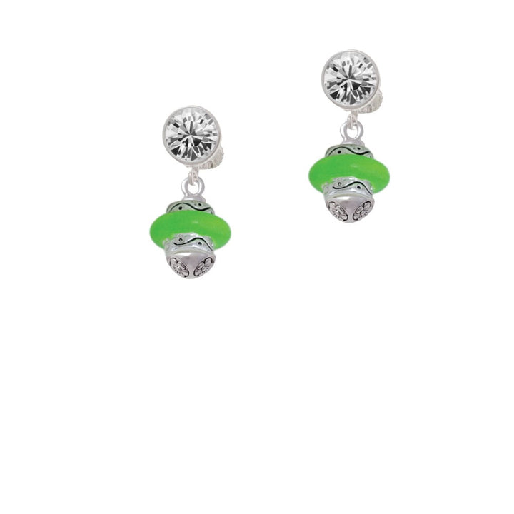 Lime Green Center Spinner Crystal Clip On Earrings Image 1