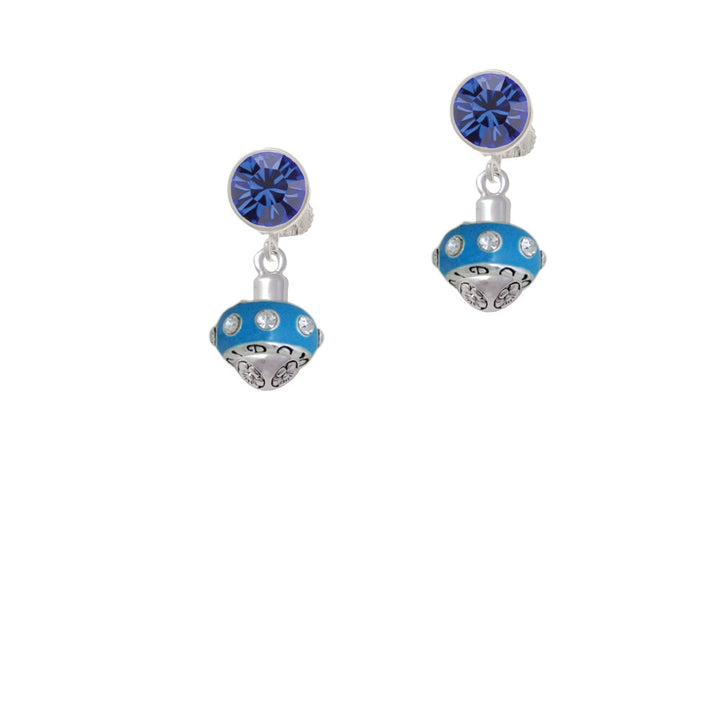 Hot Blue with Crystals Spinner Crystal Clip On Earrings Image 7