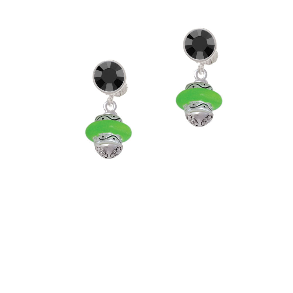 Lime Green Center Spinner Crystal Clip On Earrings Image 3