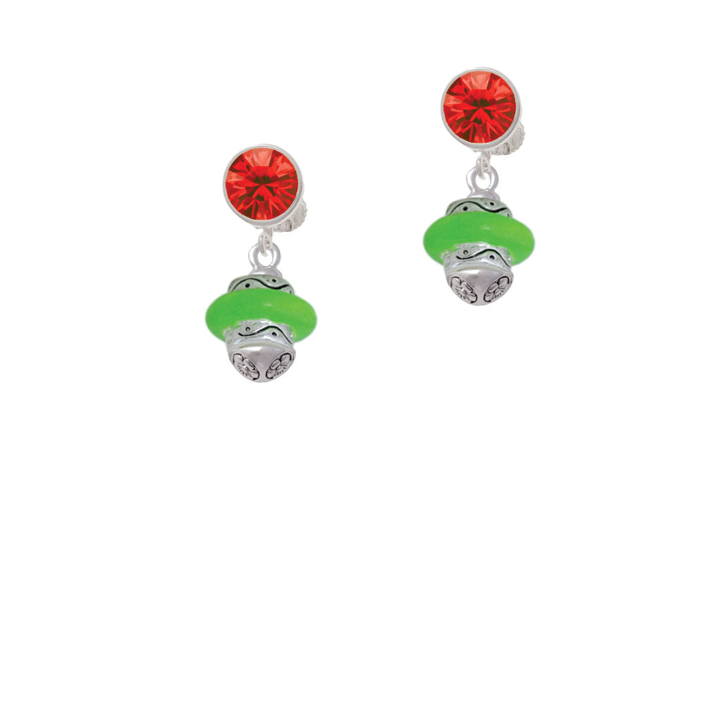 Lime Green Center Spinner Crystal Clip On Earrings Image 4