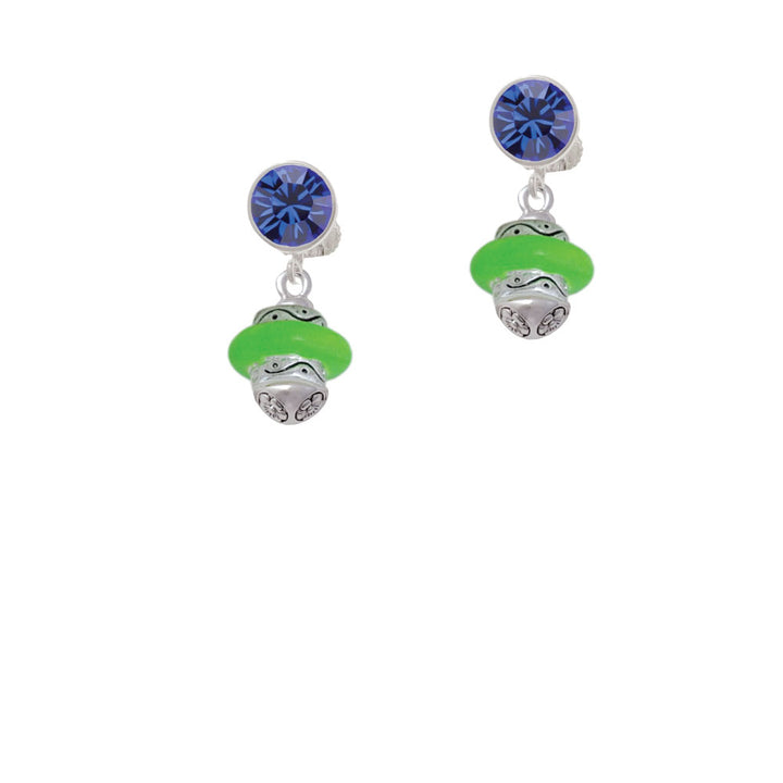 Lime Green Center Spinner Crystal Clip On Earrings Image 7