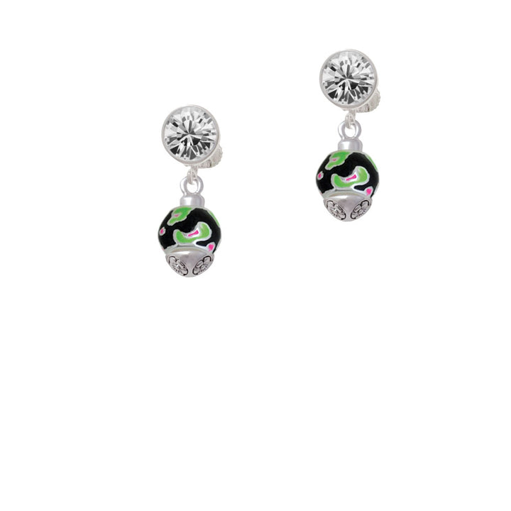 Wide Lime Green Cheetah Print Band Spinner Crystal Clip On Earrings Image 2