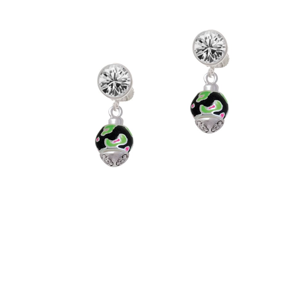 Wide Lime Green Cheetah Print Band Spinner Crystal Clip On Earrings Image 1