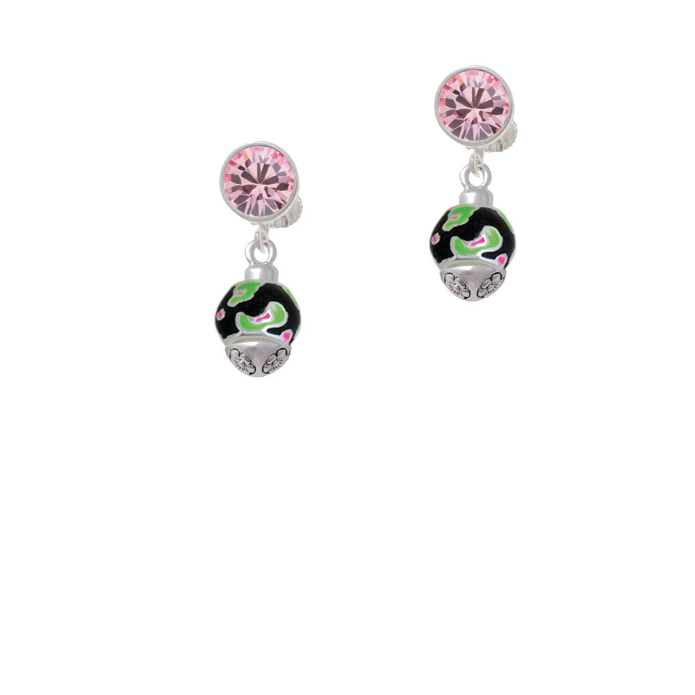 Wide Lime Green Cheetah Print Band Spinner Crystal Clip On Earrings Image 4