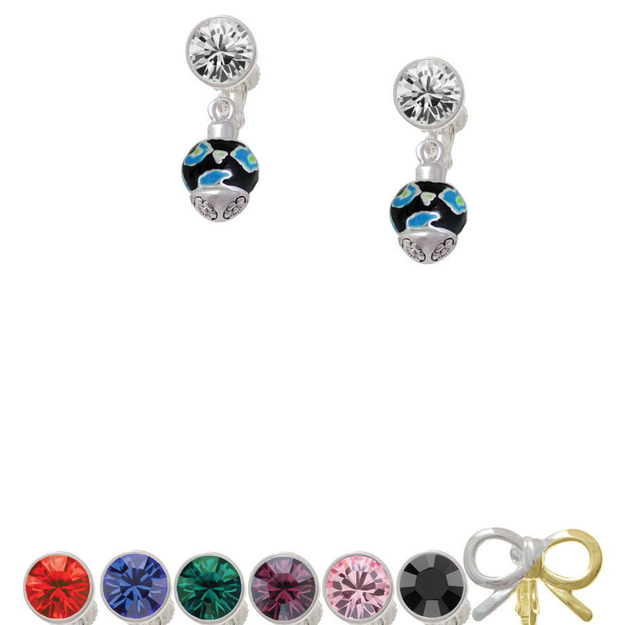 Wide Hot Blue Cheetah Print Band Spinner Crystal Clip On Earrings Image 1