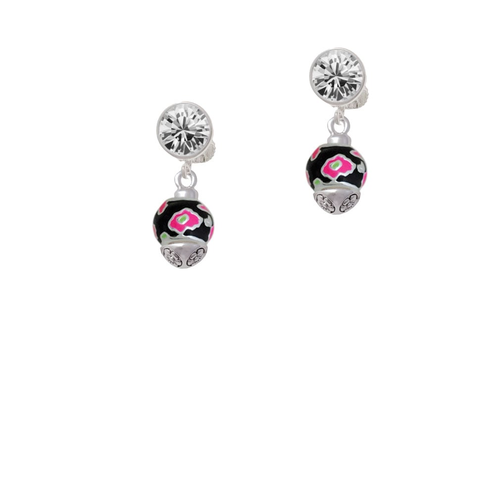 Wide Hot Pink Cheetah Print Band Spinner Crystal Clip On Earrings Image 1