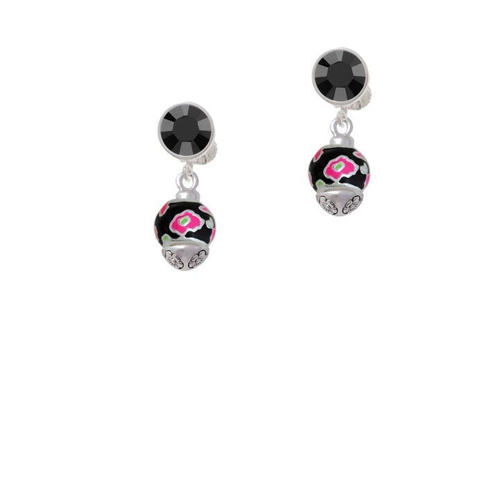 Wide Hot Pink Cheetah Print Band Spinner Crystal Clip On Earrings Image 1