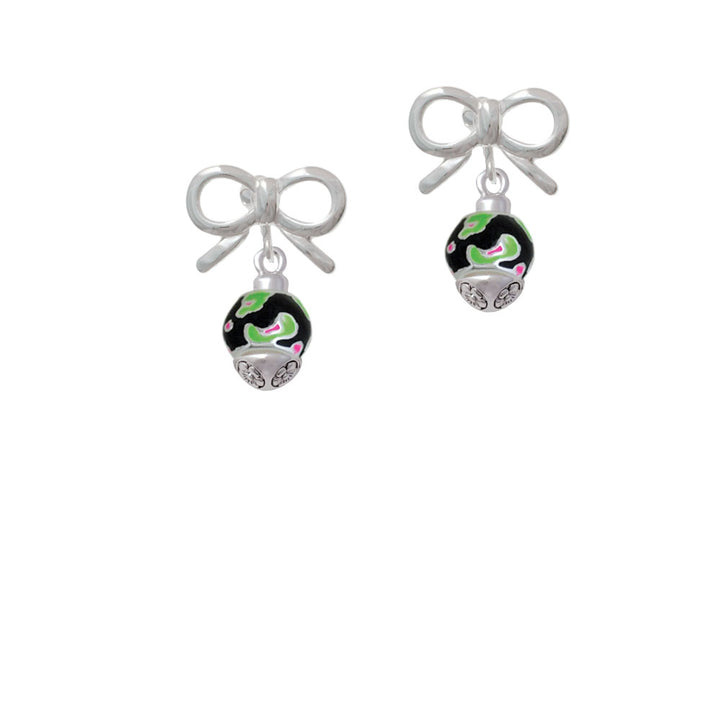 Wide Lime Green Cheetah Print Band Spinner Crystal Clip On Earrings Image 9