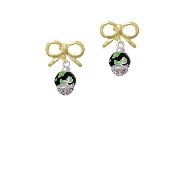 Wide Lime Green Cheetah Print Band Spinner Crystal Clip On Earrings Image 10