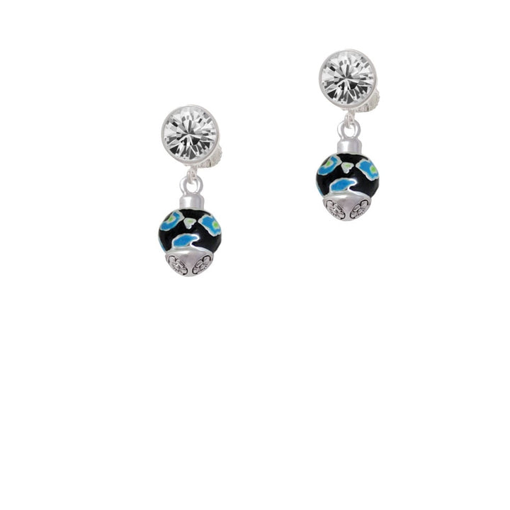 Wide Hot Blue Cheetah Print Band Spinner Crystal Clip On Earrings Image 1