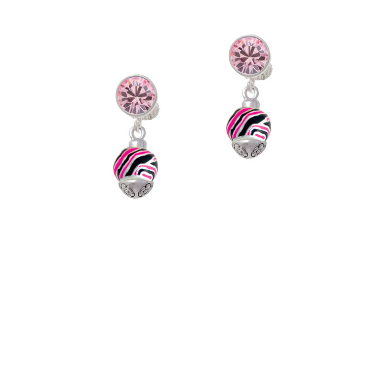 Wide Hot Pink Zebra Print Band Spinner Crystal Clip On Earrings Image 4