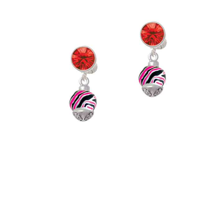 Wide Hot Pink Zebra Print Band Spinner Crystal Clip On Earrings Image 4