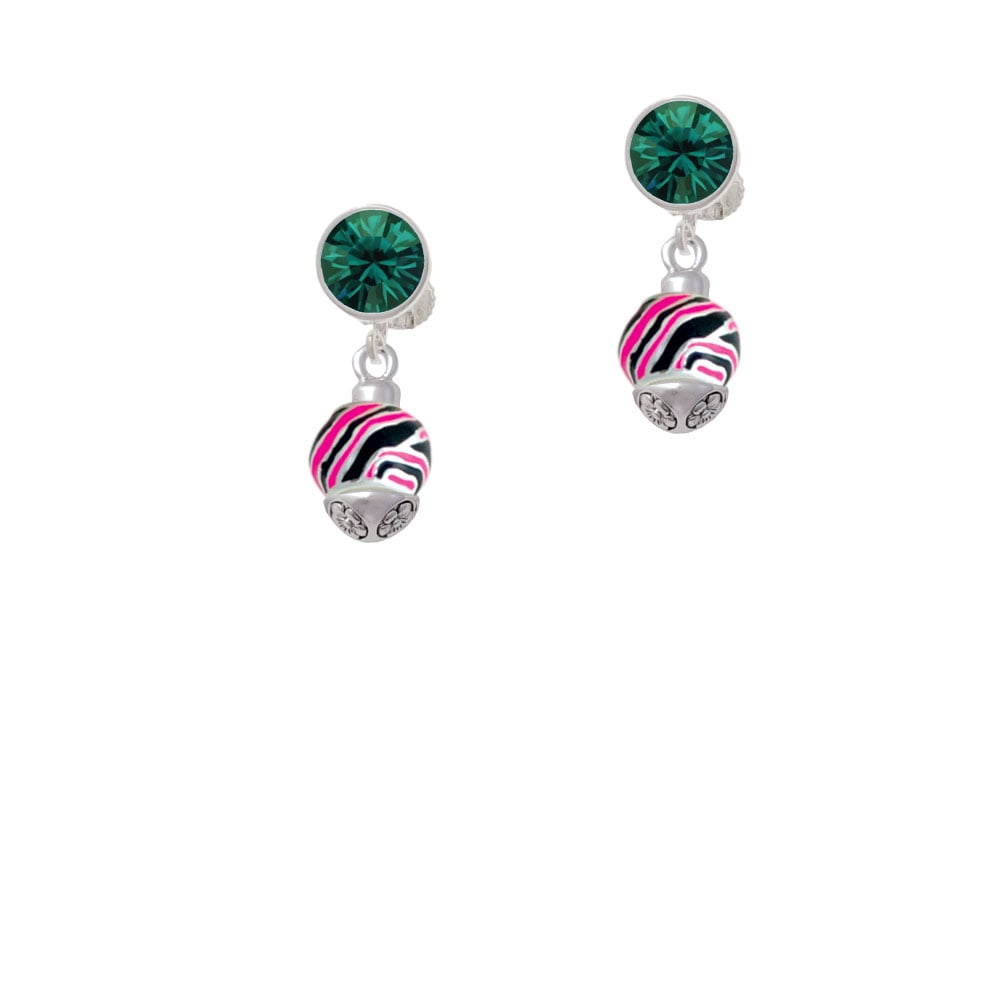 Wide Hot Pink Zebra Print Band Spinner Crystal Clip On Earrings Image 6