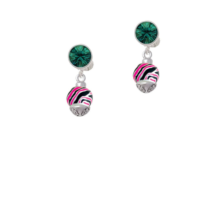 Wide Hot Pink Zebra Print Band Spinner Crystal Clip On Earrings Image 1