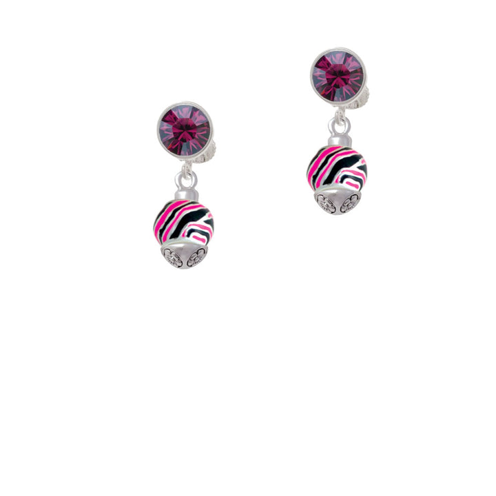 Wide Hot Pink Zebra Print Band Spinner Crystal Clip On Earrings Image 8