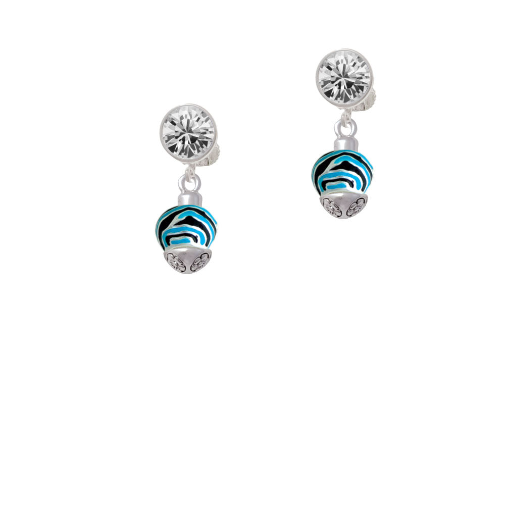 Wide Hot Blue Zebra Print Band Spinner Crystal Clip On Earrings Image 2