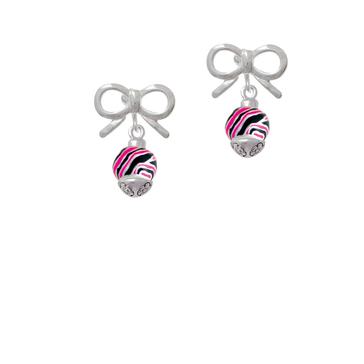 Wide Hot Pink Zebra Print Band Spinner Crystal Clip On Earrings Image 9