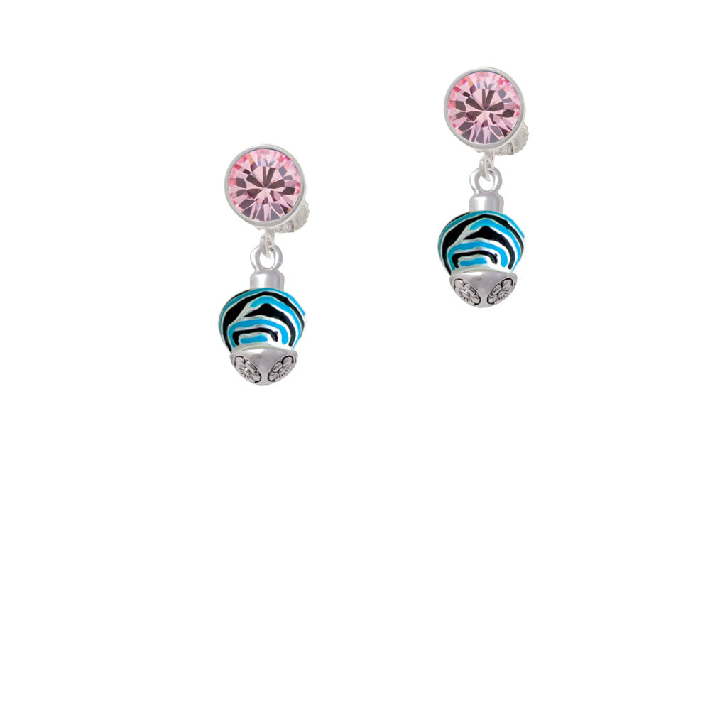 Wide Hot Blue Zebra Print Band Spinner Crystal Clip On Earrings Image 4