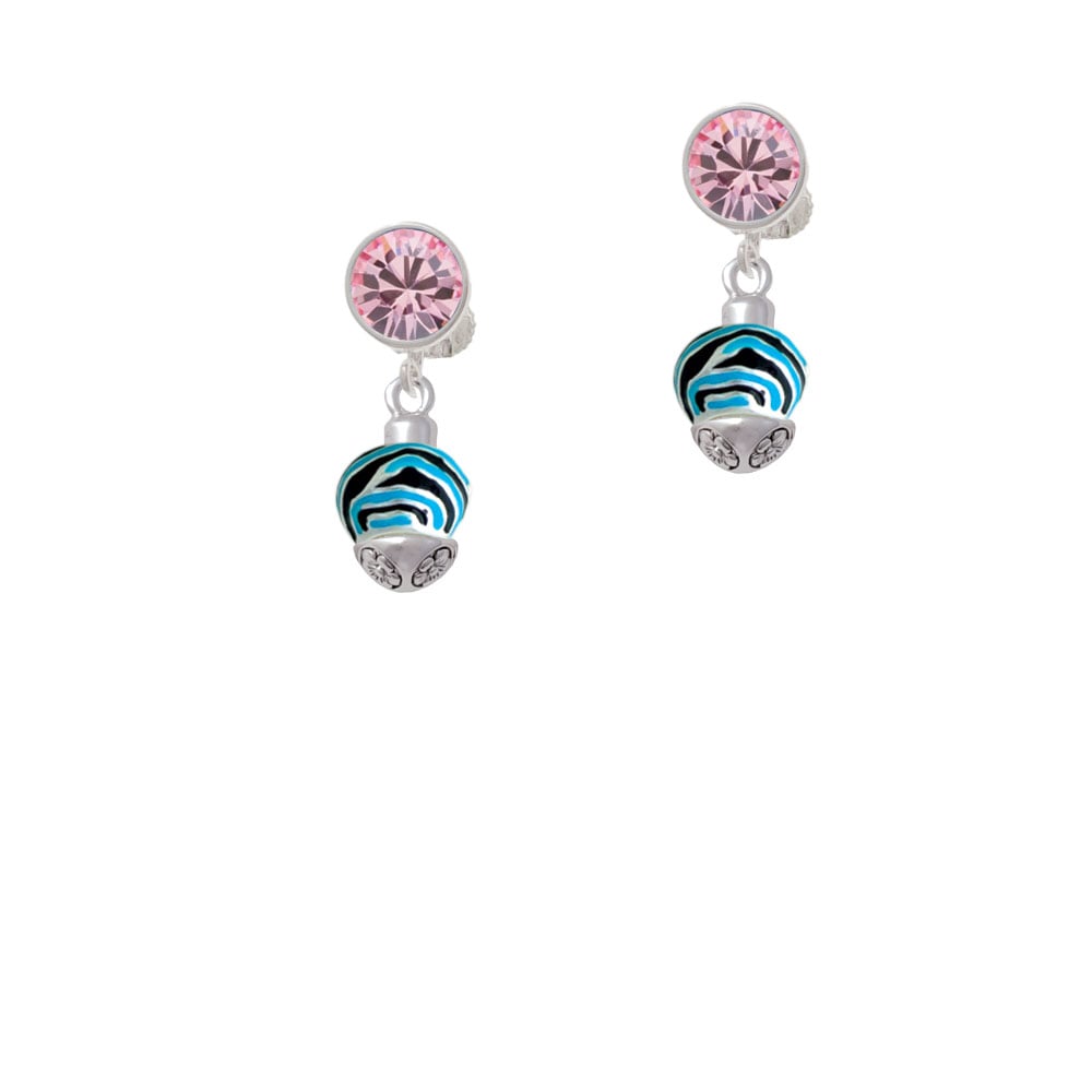 Wide Hot Blue Zebra Print Band Spinner Crystal Clip On Earrings Image 1