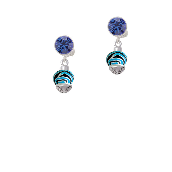 Wide Hot Blue Zebra Print Band Spinner Crystal Clip On Earrings Image 7