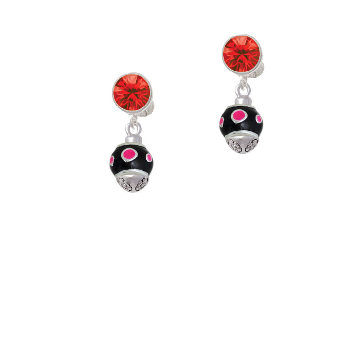 Hot Pink Dots on Black Spinner Crystal Clip On Earrings Image 4