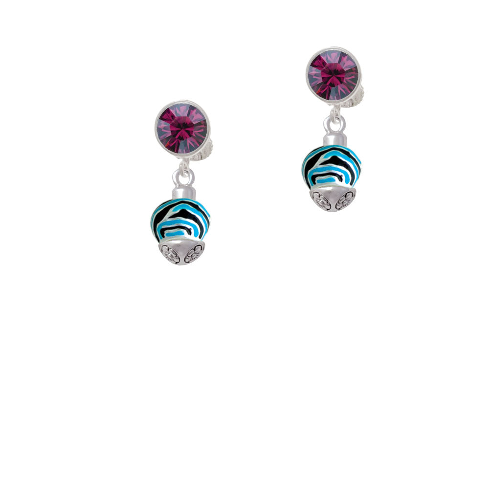 Wide Hot Blue Zebra Print Band Spinner Crystal Clip On Earrings Image 8