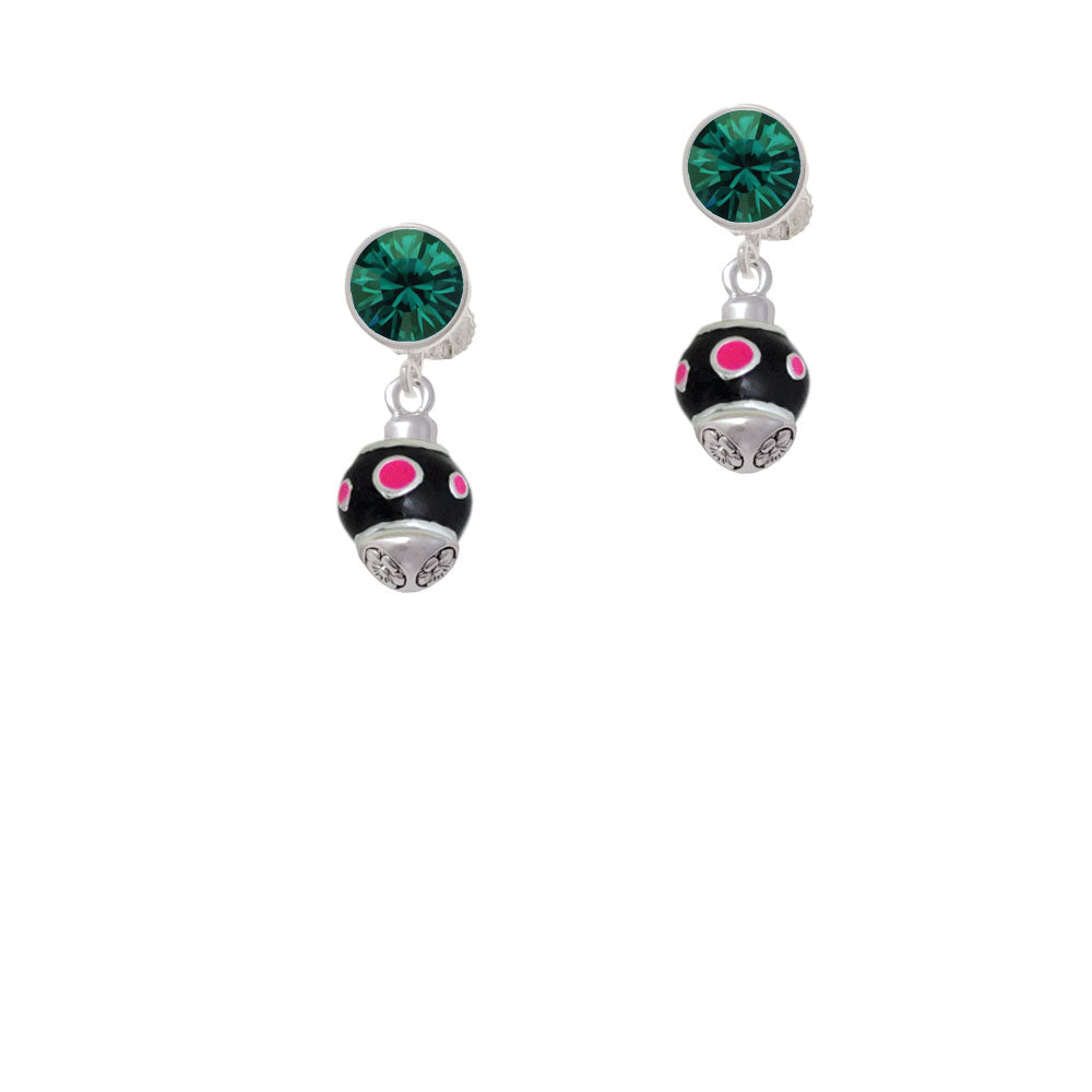 Hot Pink Dots on Black Spinner Crystal Clip On Earrings Image 6