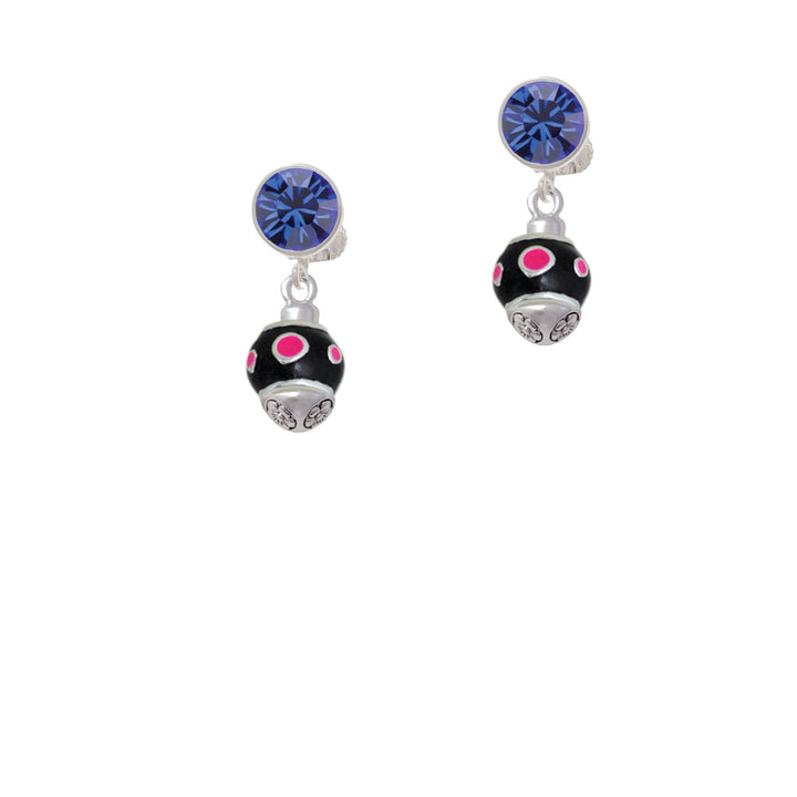 Hot Pink Dots on Black Spinner Crystal Clip On Earrings Image 7