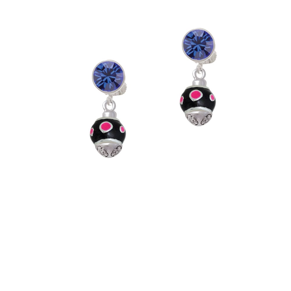 Hot Pink Dots on Black Spinner Crystal Clip On Earrings Image 1