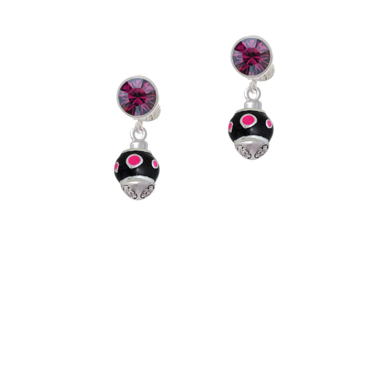 Hot Pink Dots on Black Spinner Crystal Clip On Earrings Image 8