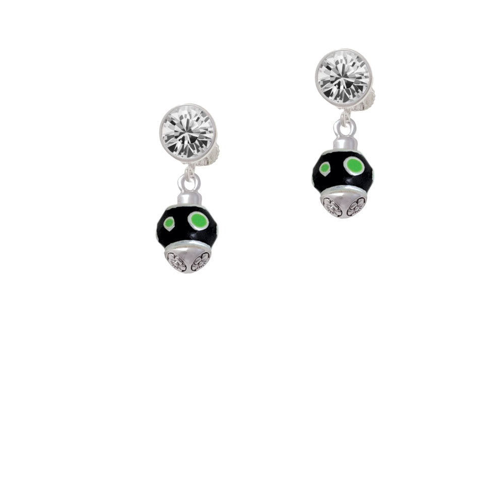 Lime Green Dots on Black Spinner Crystal Clip On Earrings Image 2