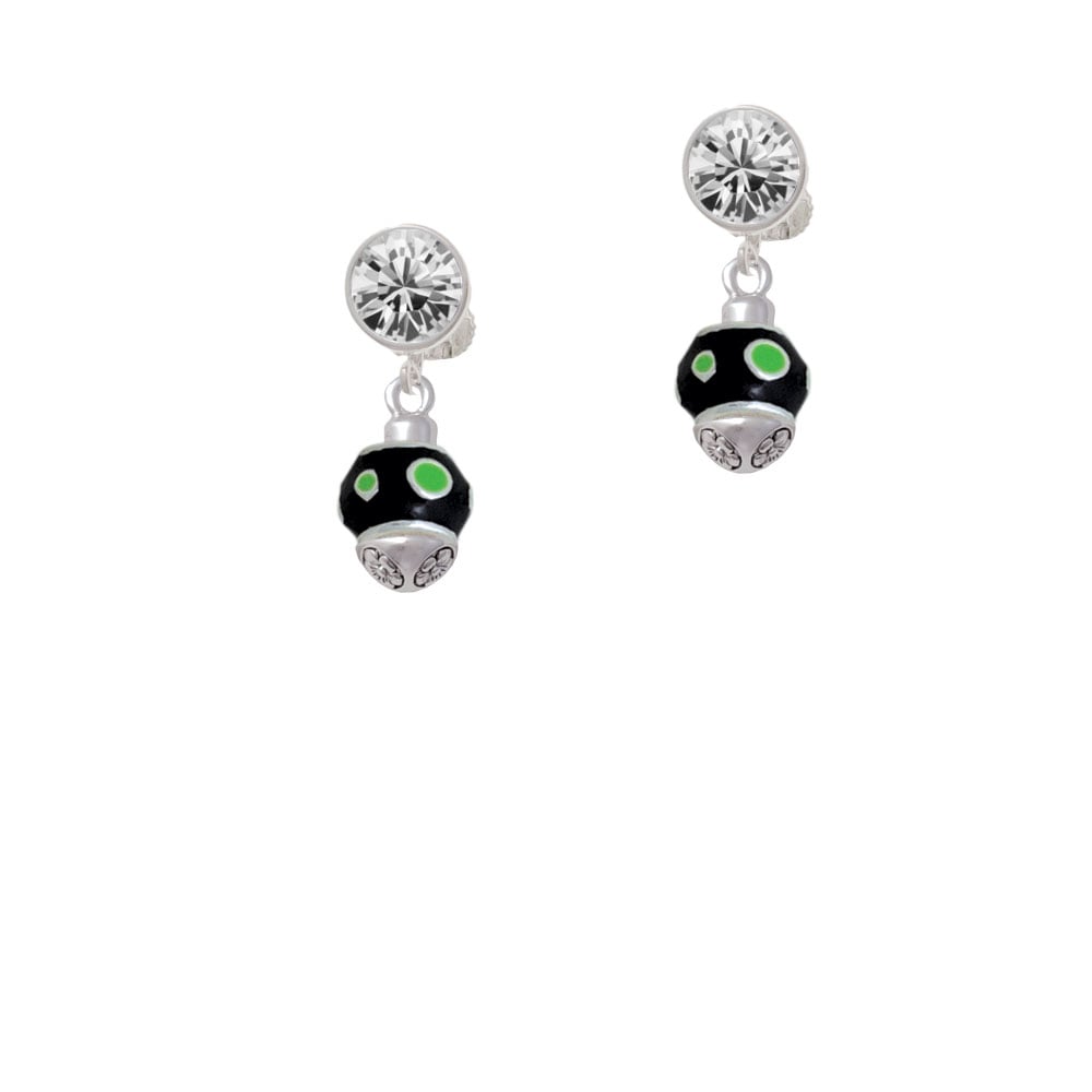 Lime Green Dots on Black Spinner Crystal Clip On Earrings Image 1