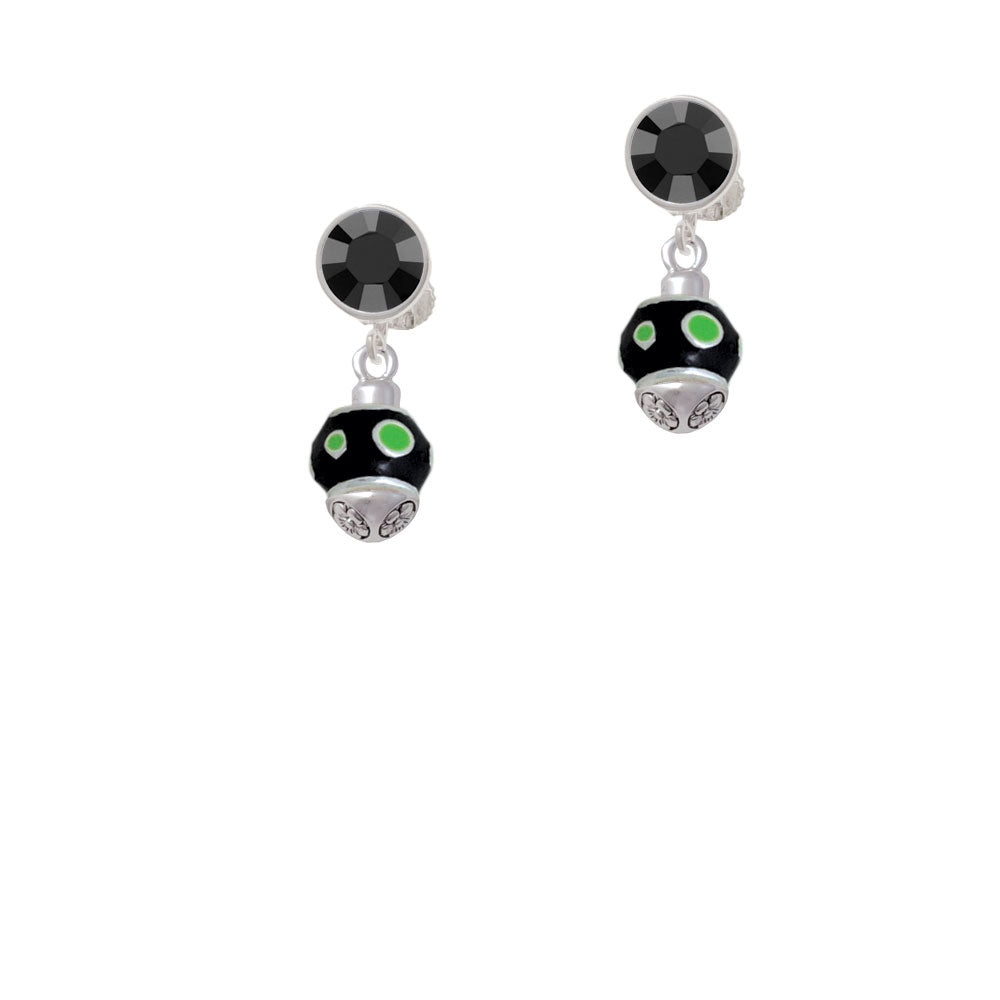 Lime Green Dots on Black Spinner Crystal Clip On Earrings Image 3